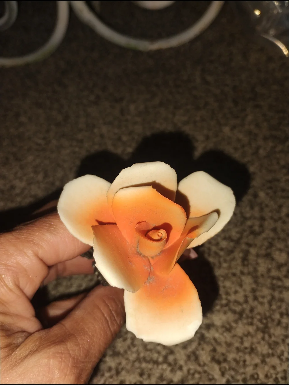 Handcrafted Capodimonte Orange Ceramic Flower Accent with Metal Stem